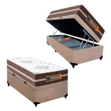 Imagem de Cama Box Baú Solteiro Suede + Colchão Molas Ensacadas Texas Prime Colchões 88cm - Supor...