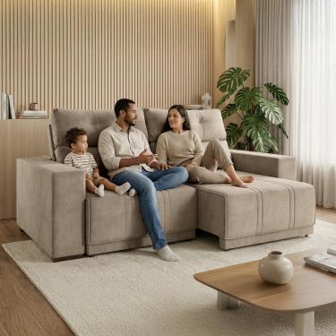 Imagem de Sofá Retrátil e Reclinável 4 Lugares Espuma Fibra Siliconada Garopaba Veludo 200cm