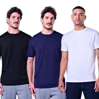 Imagem de Kit 3 Camisetas Masculinas Básicas P - Rabbitohs, Azul navy, Branco, P