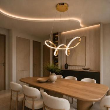 Imagem de Luminária Pendente Lustre Led 3 em 1 Infinito Dourado Moderno Luxuoso 
