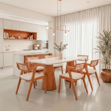 Imagem de Conjunto Mesa Grécia com 6 Cadeiras Madeira Maciça, Rattan 100% Natura