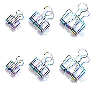 Imagem de 6 grampos de papel coloridos vazados a laser clipes de fio, clipes de foto, clipe de arte de cartão postal para decoração de escritório, clipes escolares e organização de documentos pessoais (2 mini, 2 médio e 2 tamanhos grandes)
