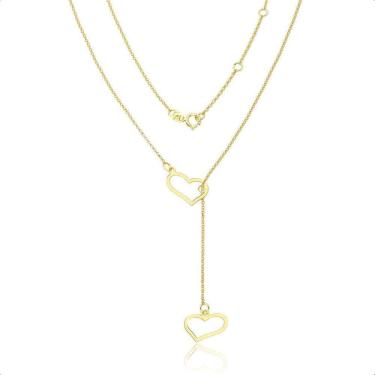 Imagem de Colar Em Ouro 18K Gravata Com 2 Corações 49Cm
