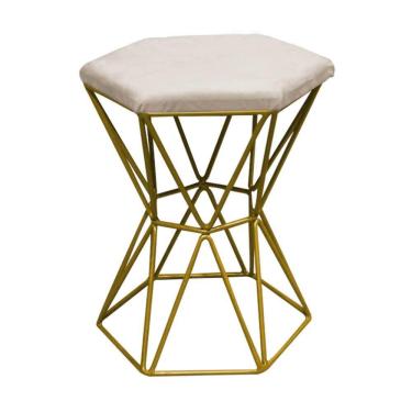 Imagem de Kit 06 Puff Banqueta Louis Industrial Hexágono Ferro Dourado Suede Bege