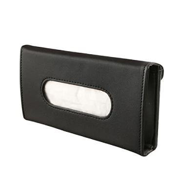 Imagem de Fuvtory Caixa de lenços de carro, para teto solar, guarda-sol, encosto de cadeira, suprimentos de interior de carro de couro criativo, bolsa de tecido de couro sólido (preto)