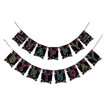 Imagem de KUKNOS Banner neon feliz aniversário para crianças decorações de festa de aniversário meninas meninos decoração, placa de feliz aniversário