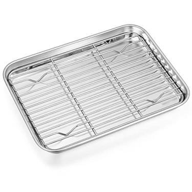 Imagem de Conjunto de assadeira e prateleira, assadeira de assadeira de aco inoxidavel P&P Chef para assadeira de biscoito com rack de resfriamento, nao toxico e saudavel, livre de ferrugem e lavavel na lava-loucas., Prata