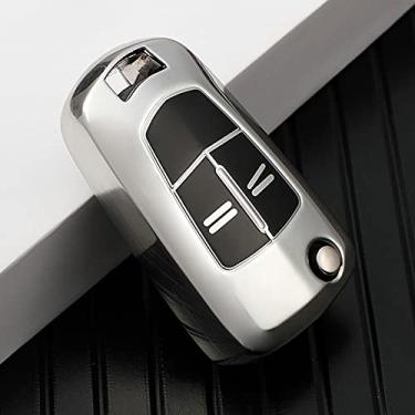 Imagem de YJADHU Capa de chave de carro TPU capa completa 2 botões controle remoto bolsa de chave, apto para Vauxhall Opel Corsa Astra Vectra Signum, prata