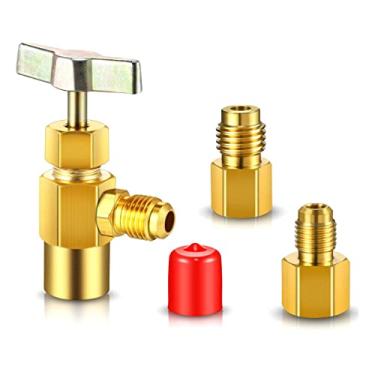 Imagem de 3 peças R134A Válvula de abertura de refrigerante 8401 Estilo Top Metal Can Tap 6015 Adaptador de bomba de vácuo de tanque de refrigeração para R12 1/2 fêmea para 1/4 adaptador de bomba 6014 flare macho para 1/4 flare fêmea para 1/2 macho