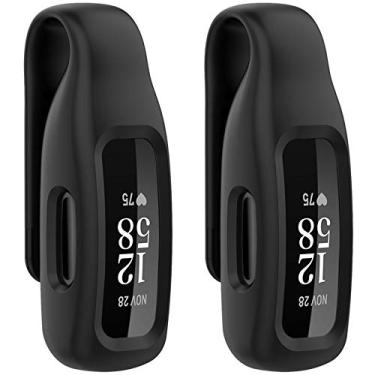 Imagem de HQzon Pacote com 2 suportes de clipe compatível com Fitbit Inspire 3/2/Ace 3 Fitness Tracker, capa de substituição de silicone macio para Inspire 3/Ace 3, preto + preto