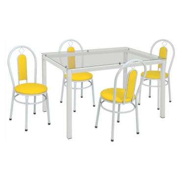 Imagem de Conjunto de Mesa com 4 Cadeiras Kiara Branco e Amarelo