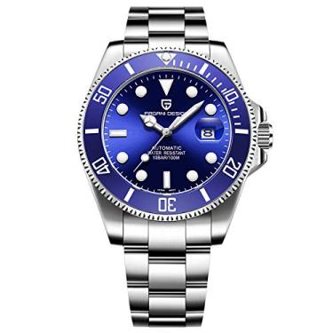 Imagem de Relógios masculinos Pagani Design em aço inoxidável, clássicos, modernos, com movimento mecânico automático japonês, impermeáveis, azul, Azul