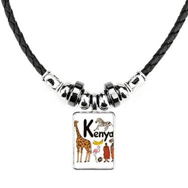Imagem de DIYthinker Colar Kenya National Symbol Landmark Pattern Jewelry Torque Leather Rope Pendant