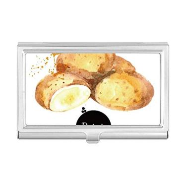 Imagem de Porta-cartões de visita em aquarela saudável sabor vegetais batata caixa carteira