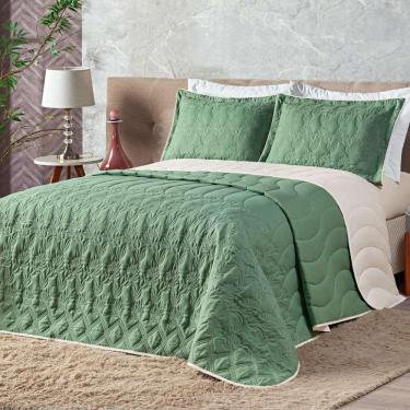 Imagem de Cobre Leito Queen Amarilis Dupla Face Bordada 5 Peças - Verde