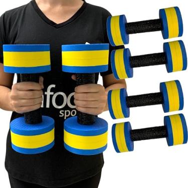 Imagem de Kit 2 Pares Halteres de Hidroginástica Redondo em EVA DF4015-AZ 1-2Kg Azul/Amarelo Dafoca Sports