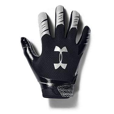 Imagem de Under Armour Luvas de futebol juvenil F7 para meninos, preto (001)/prata metálica, grande juvenil