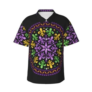 Imagem de Xiso Ver Camisa havaiana masculina manga curta casual camisa de praia casual de botão para festa de verão na praia, Mardi Gras5, XXG