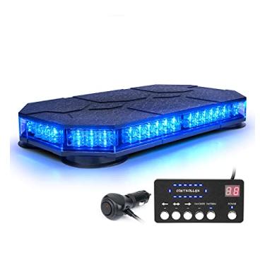 Imagem de LUMENIX Barra de luzes estroboscópicas de LED para telhado com controle magnético de emergência aviso de trânsito luz piscante policial policial para veículos bombeiros voluntários caminhões - azul