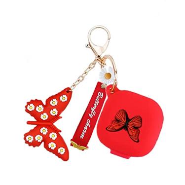 Imagem de Capa para Samsung Galaxy Buds2 Pro/Buds 2/Galaxy Buds Pro Live capa fofa borboleta silicone fones de ouvido capa protetora com chaveiro para mulheres meninas (vermelho)