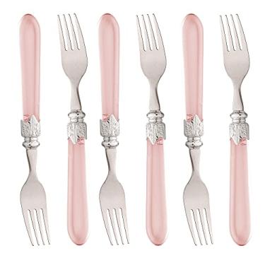 Imagem de Conjunto 6 Garfos para Mesa de Aço Inox com Cabo em Plástico Destiny Rosa 21,5cm - Lyor