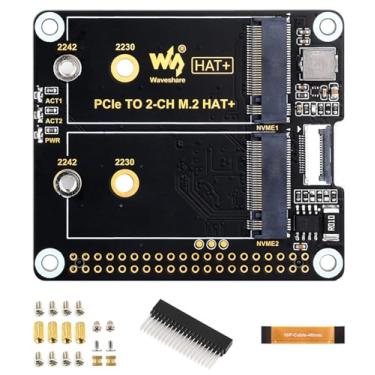 Imagem de Adaptador PCIe para 2-CH M.2 para Raspberry Pi 5 HAT+ padrão, compatível com M.2 NVMe SSD 2230 2242 unidade de estado sólido, RPi 5 M.2 HAT leitura/escrita de alta velocidade