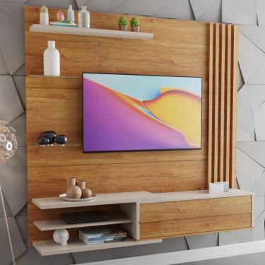 Imagem de Painel para TV até 60 Polegadas Armani com ripado 1 Porta 4 prateleiras Cobre/Off White...