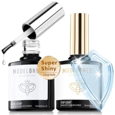 Imagem de modelones Gel Top e Base Coat, 2 peças de 15 ml, base de esmalte de gel e top coat, conjunto de estúdio de unhas Soak Off sem ácido, base transparente brilhante, kit de suprimentos