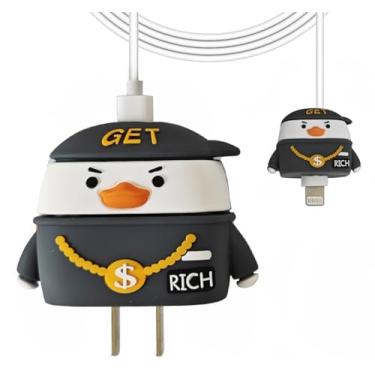 Imagem de Linda capa protetora compatível com carregador adaptador USB-C 20W da Apple, capa protetora de desenho 3D, capa protetora de cabo para carregador de iPhone (Rich Duck)
