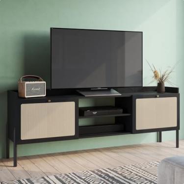 Imagem de Rack para Tv até 65 Polegadas 2 Portas 183cm Palhinha Pé Madeira Oslo Nero/Preto