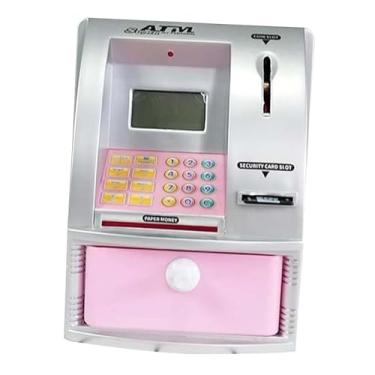 Imagem de menolana Cofrinho atm para crianças, caixa de poupança de dinheiro com cartão, senha, banco de dinheiro eletrônico de reconhecimento para idades 3 4 5 6 7 8, Rosa prateado