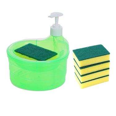 Imagem de Ioensy dor de saboneteira e porta esponja dor de sabonete de cozinha 5 esponjas Capacidade 1000ml Garrafa de bomba líquida para, VERDE