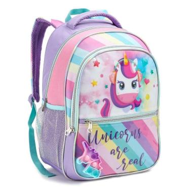 Imagem de Mochila Costas Infantil Escolar Menina Unicórnio Chaveiro Pop It Grande Denlex