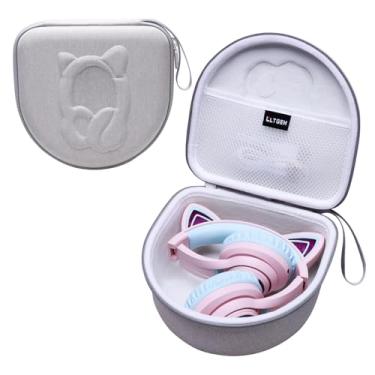 Imagem de L LTGEM Capa de fone de ouvido infantil compatível com iClever BTH13 / HS01 / HS20 e Riwbox CT-7 / CT-7S / CF9 e ONITOO B90 fones de ouvido infantis com orelhas de gato, cáqui (apenas capa)