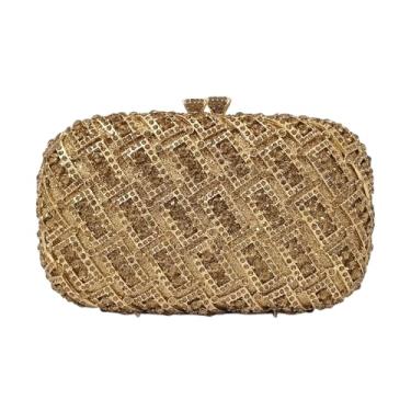 Imagem de HUANG ZHUANG Bolsa clutch de cristal brilhante elegante bolsa de mão luxuosa com strass para noite festa de formatura e casamento, Dourado