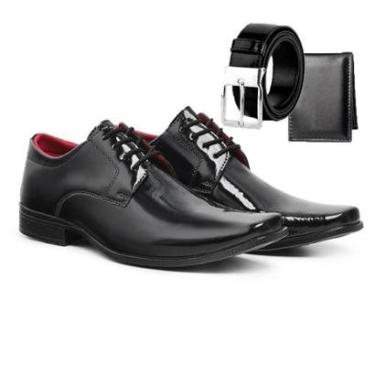 Imagem de Kit Sapato Masculino Social Luxo Com Cinto Carteira Verniz-Masculino