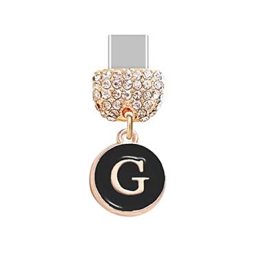 Imagem de ELISE & FONDA TP59 Tipo-C porta de carregamento USB plugue antipoeira com minúscula letra G pingente de celular para telefones Samsung/Huawei/OnePlus/Xiaomi/oppo Android (preto), approx. 1.2 cm (H) x