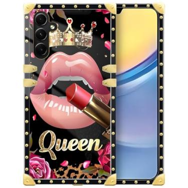 Imagem de WANKBLC Compatível com Samsung Galaxy A15, batom rosa rosa rainha leopardo luxuoso decoração dourada para meninas mulheres TPU macio à prova de choque protetor rígido PC traseiro