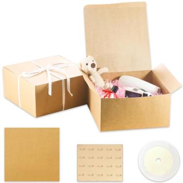 Imagem de PQZKLDP 12 caixas de presente marrom kraft com tampas 25 x 25 x 12 cm caixas de presente de presente de festa de papelão para aniversário - casamento, formatura, Natal - embalagem de presente de Natal