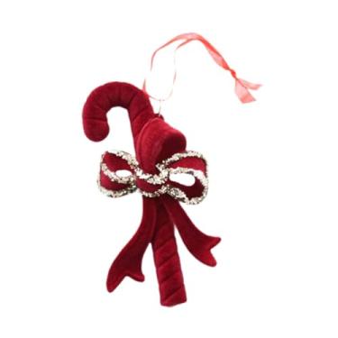 Imagem de MERIGLARE Decoração para pendurar em árvore de Natal, enfeite de lantejoulas, decoração para casa, adereço para fotos, enfeite de Natal vermelho flocado para, Bengala 11x6cm