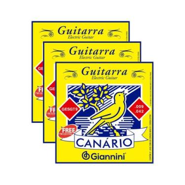 Imagem de Kit 3 Encordoamento Guitarra Giannini Canário GESGT9 0.009 Aço