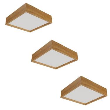 Imagem de Kit 3 Plafons Quadrado Madeira 40X40 4 Luzes Freijó - Adrilustres