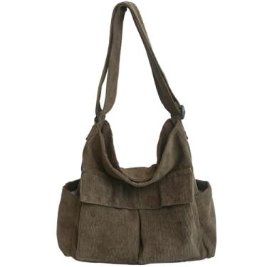Imagem de GOQUFOY Bolsa grande de veludo cotelê para mulheres com bolso, bolsas transversais Hobo para mulheres, bolsa de ombro masculina bolsas e bolsas de mão, Verde