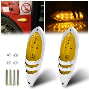 Imagem de Ygmylandbb 2 peças amarelas DC12V-24V LED indicador lateral luzes lâmpada traseira traseira de folga luzes interiores com moldura cromada universal para caminhão caminhão caminhão carro ônibus reboque RV