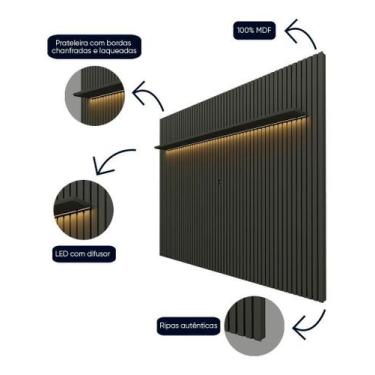 Imagem de Painel Para Tv Ripado Com Led Nobre 230 Grafite - Gelius - Gelius Móve