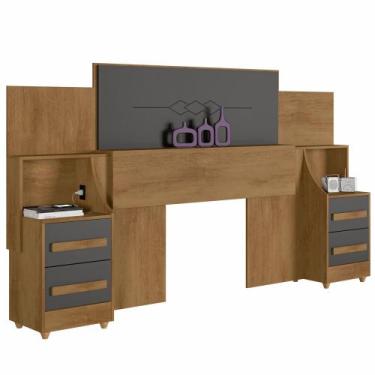 Imagem de Cabeceira para cama box Casal/Queen/King RV Móveis com 02 mesas de cab