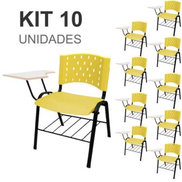 Imagem de KIT 10 Cadeiras Universitárias com Prancheta e Porta Livros - Cor Amar
