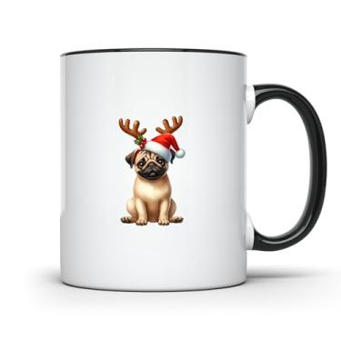 Imagem de CREWSCREATIONS Pug Christmas Spirit Dogs Caneca de café de cerâmica festiva com design de presente para amantes de animais CCBM1886