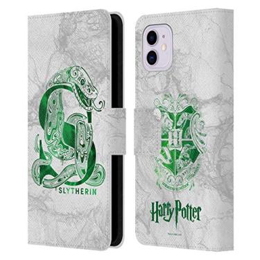 Imagem de Head Case Designs Capa carteira de couro oficialmente licenciada Harry Potter Sonserina Aguamenti Relíquias da Morte IX compatível com Apple iPhone 11