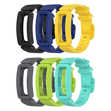 Imagem de Pacote com 6 pulseiras compatíveis com Fitbit Ace 2 da EEweca, alça de reposição para crianças, Black, Night Sky, Neon Yellow, Gray, Green, Teal